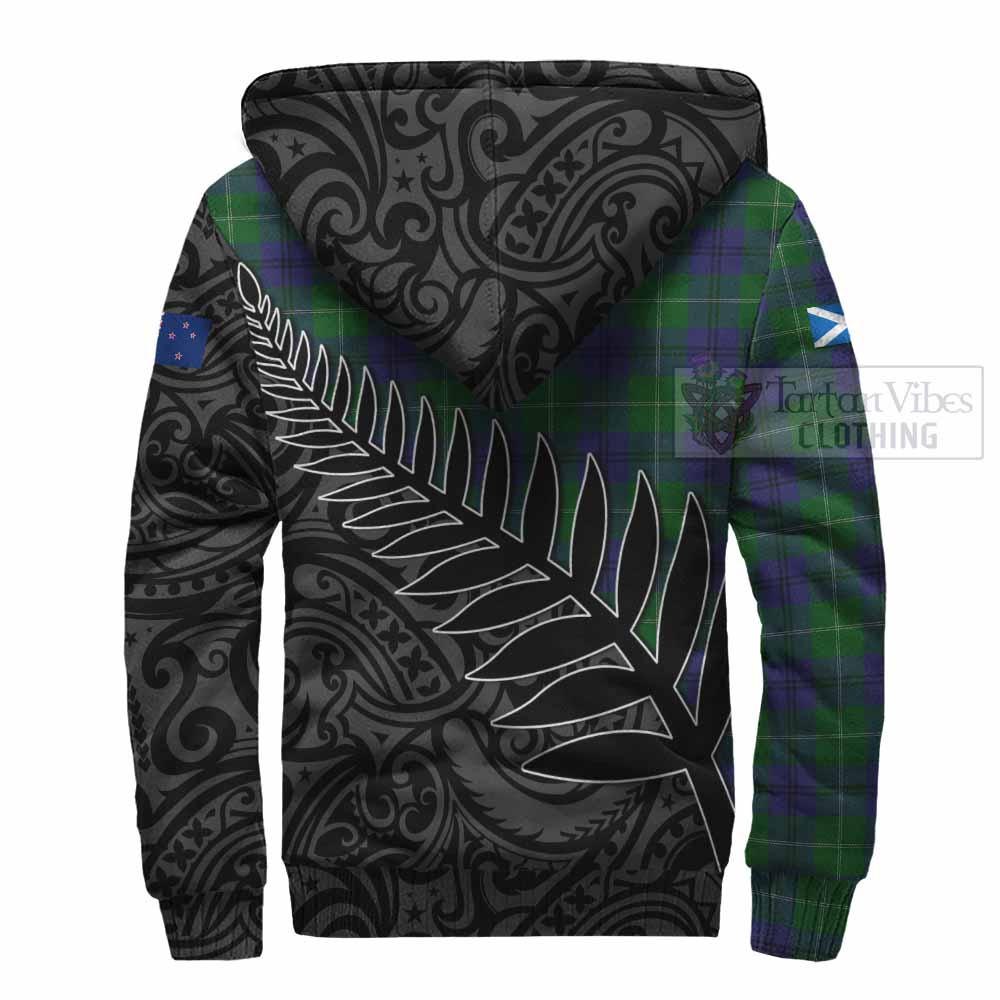 Tartan Vibes Clothing Oliphant Crest Tartan Sherpa Hoodie with New Zealand Silver Fern Half Style