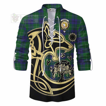Oliphant Tartan Ghillie Kilt Shirt with Family Crest Celtic Wolf Style - Tartan Vibes Clothing