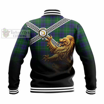 Tartan Vibes Clothing Oliphant Crest Tartan Baseball Jacket with Golden Lion Emblem Celtic Style