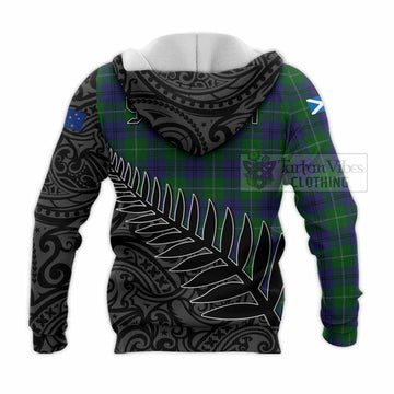 Oliphant Crest Tartan Knitted Hoodie with New Zealand Silver Fern Half Style - Tartan Vibes Clothing