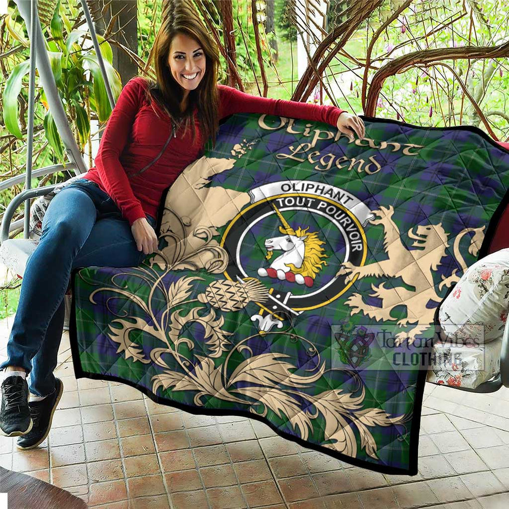 Tartan Vibes Clothing Oliphant Tartan Quilt with Family Crest and Scottish Symbol Style