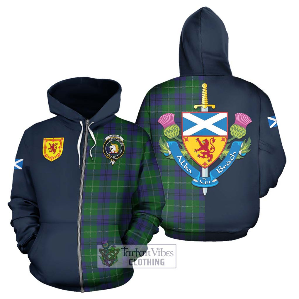 Oliphant Tartan Hoodie Alba with Scottish Lion Royal Arm Half Style - Tartan Vibes Clothing