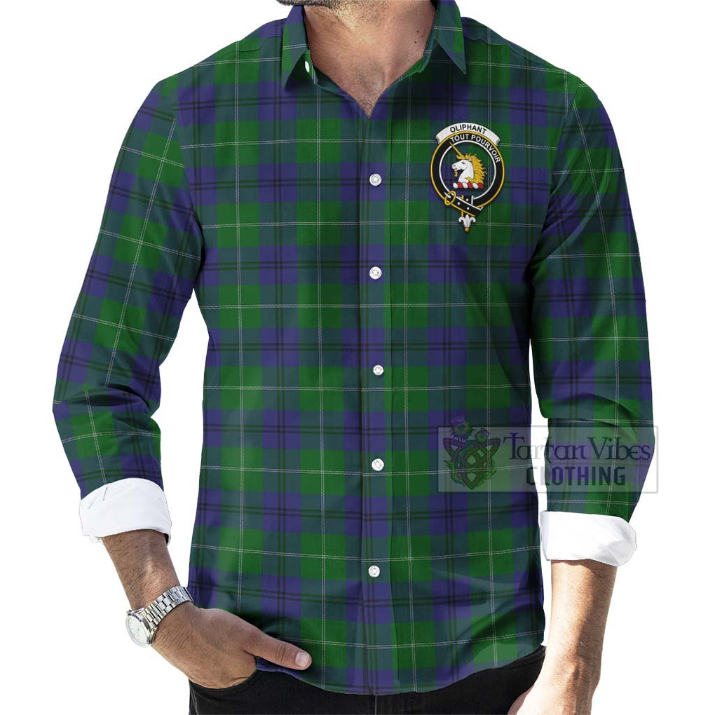 Oliphant Tartan Long Sleeve Button Shirt with Family Crest Celtic Skull Style - Tartan Vibes Clothing