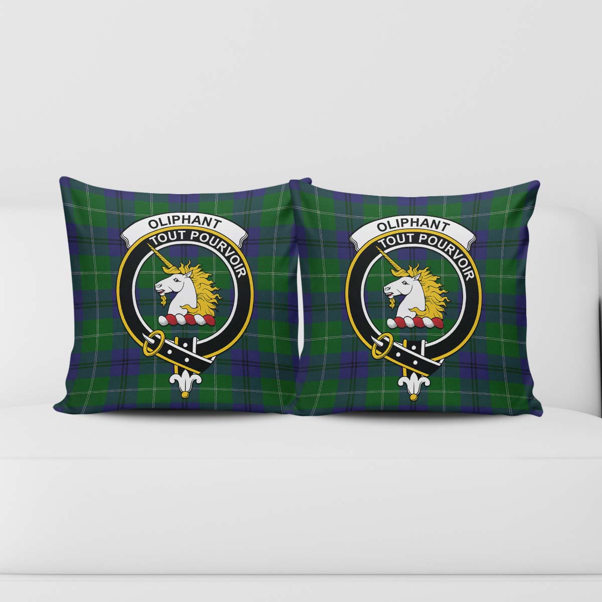 Oliphant Tartan Pillow Cover with Family Crest - Tartan Vibes Clothing