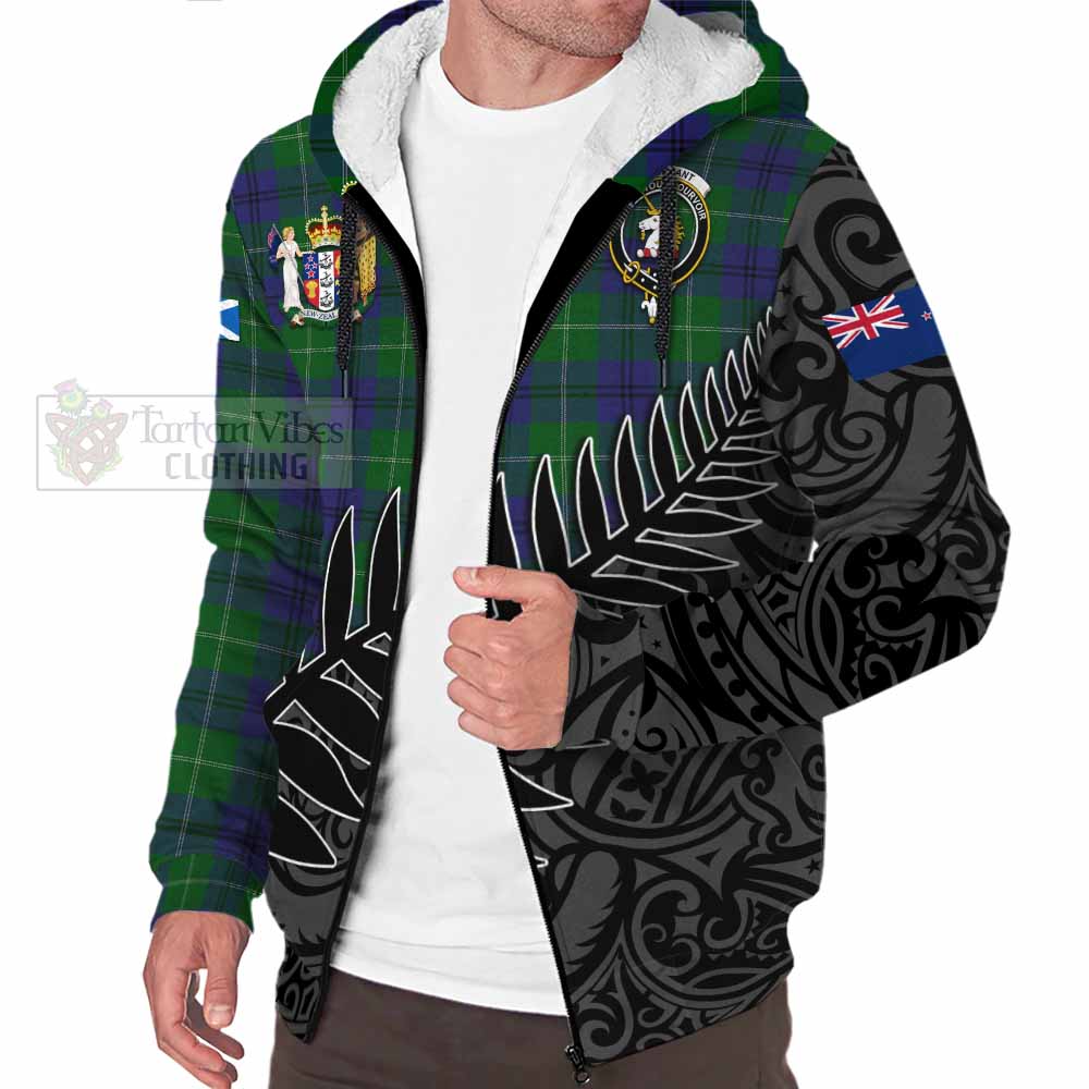 Tartan Vibes Clothing Oliphant Crest Tartan Sherpa Hoodie with New Zealand Silver Fern Half Style