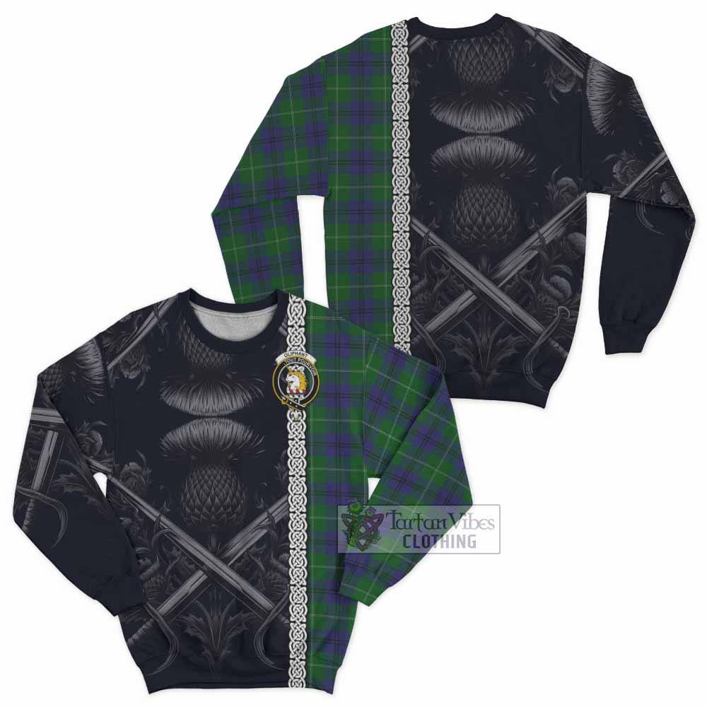 Oliphant Tartan Sweatshirt with Family Crest Cross Sword Thistle Celtic Vibes - Tartan Vibes Clothing