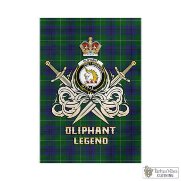 Oliphant Tartan Garden Flag with Clan Crest and the Golden Sword of Courageous Legacy