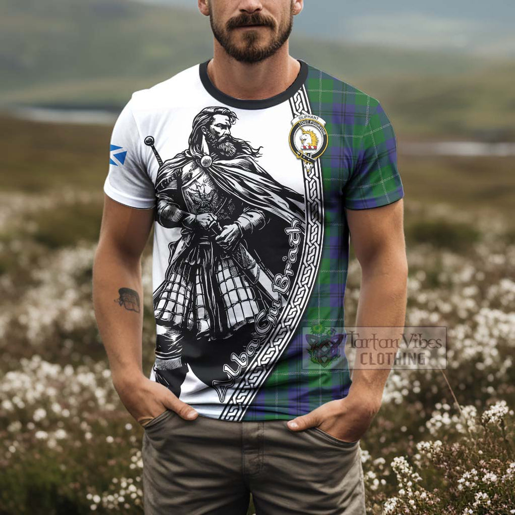Oliphant Tartan Clan Crest T-Shirt with Highlander Warrior Celtic Style - Tartan Vibes Clothing