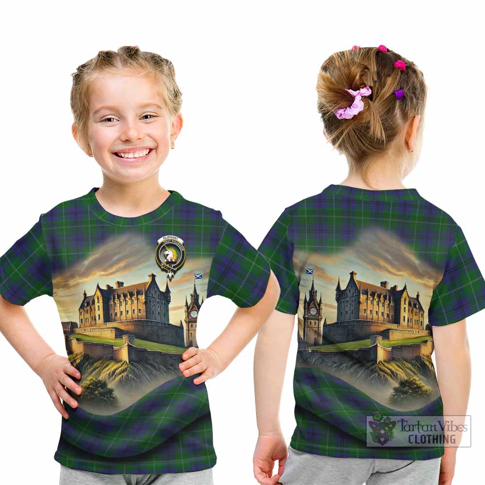Oliphant Tartan Family Crest Kid T-Shirt with Scottish Ancient Castle Style - Tartan Vibes Clothing