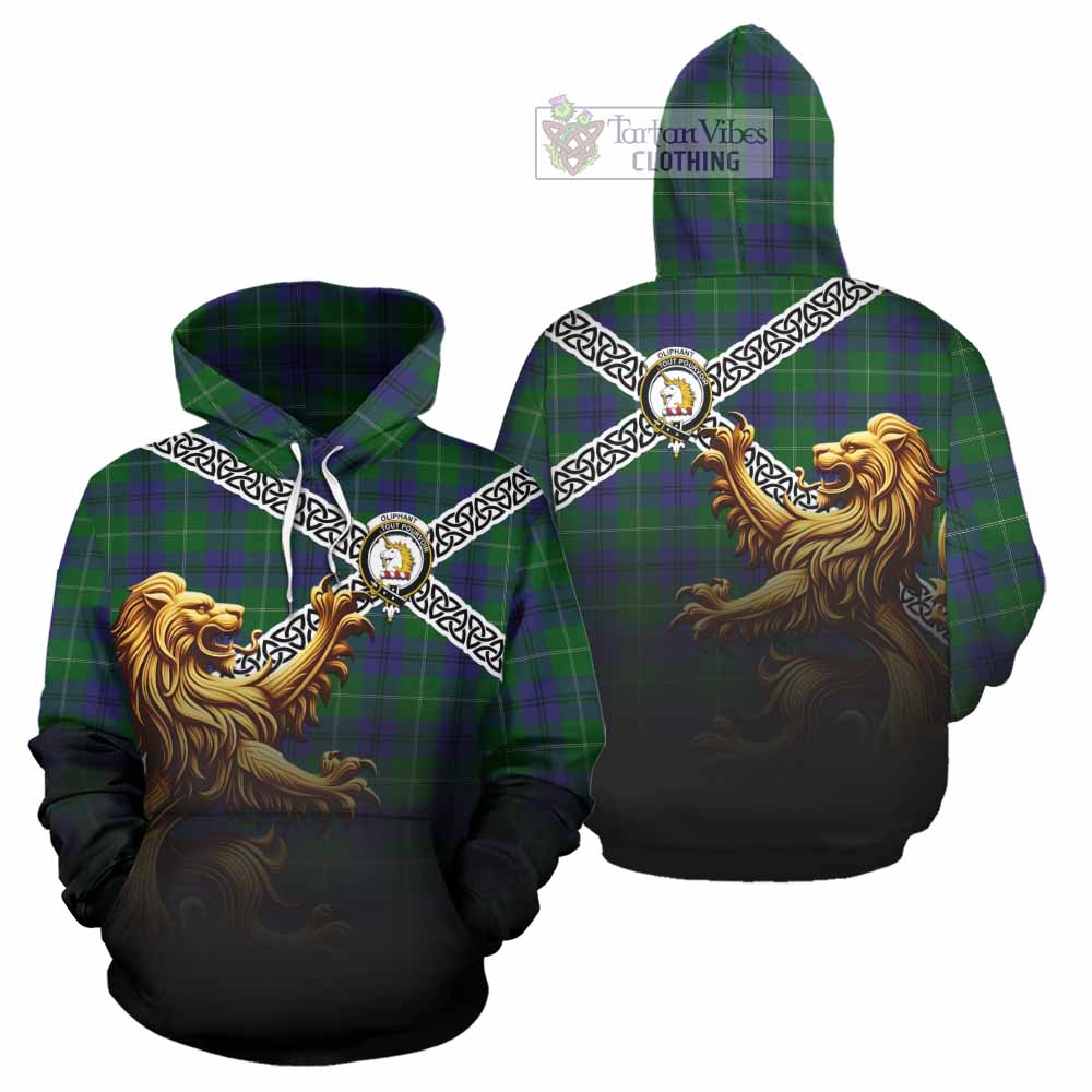 Oliphant Crest Tartan Hoodie with Golden Lion Emblem Celtic Style - Tartan Vibes Clothing