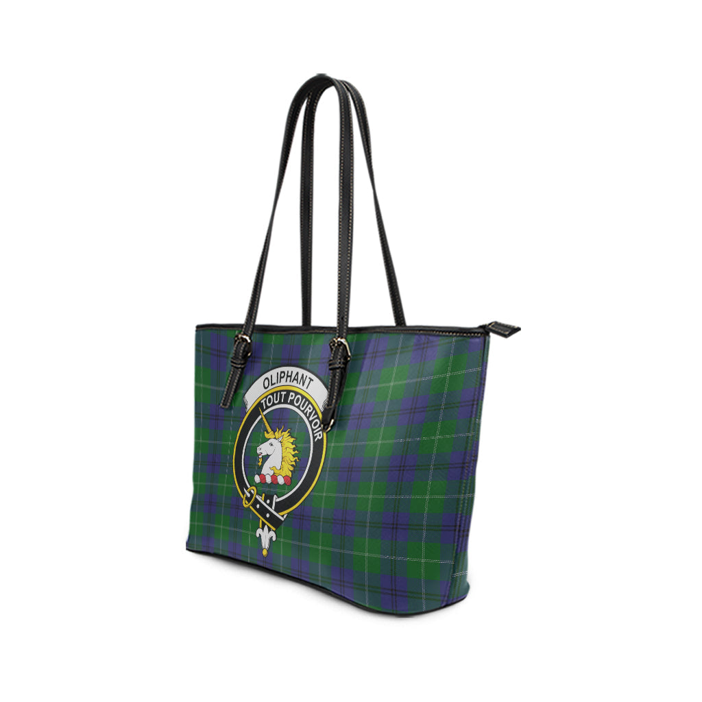 Oliphant Tartan Leather Tote Bag with Family Crest - Tartan Vibes Clothing
