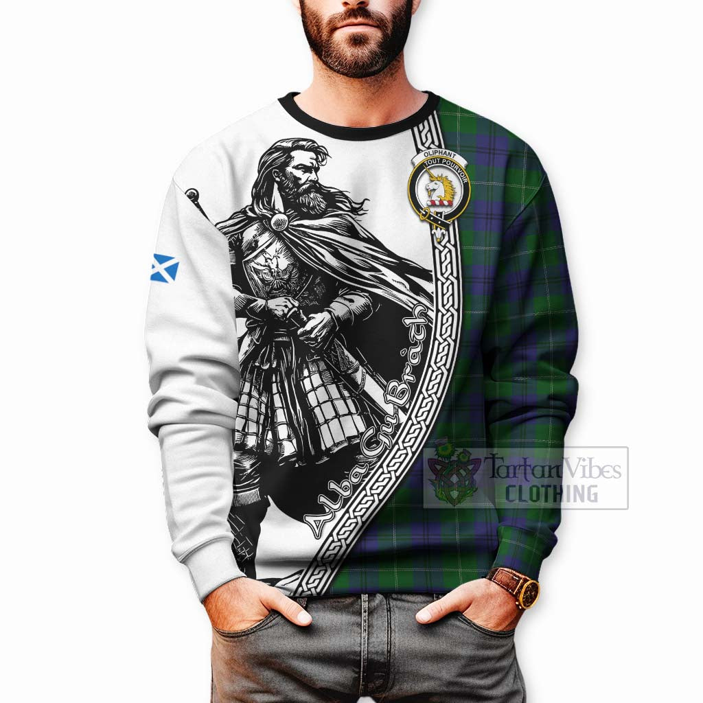 Oliphant Tartan Clan Crest Sweatshirt with Highlander Warrior Celtic Style - Tartan Vibes Clothing