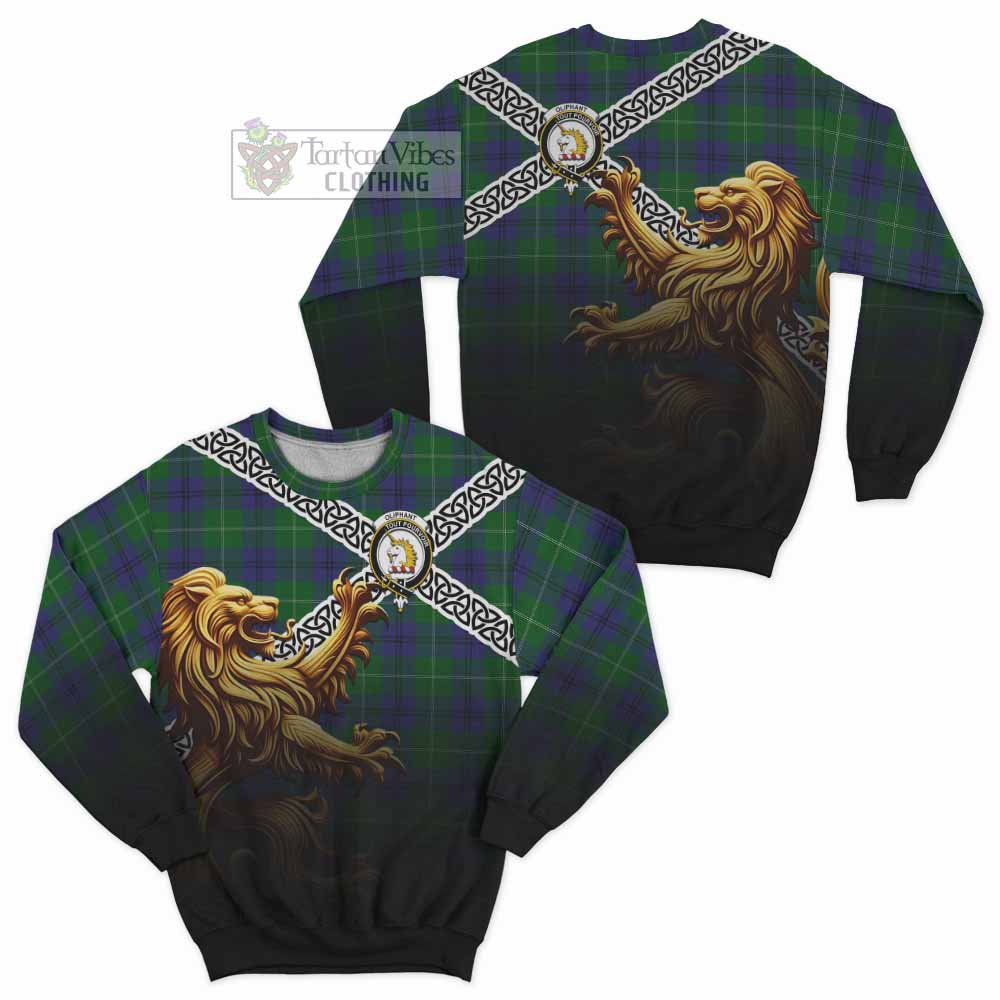 Oliphant Crest Tartan Sweatshirt with Golden Lion Emblem Celtic Style - Tartan Vibes Clothing