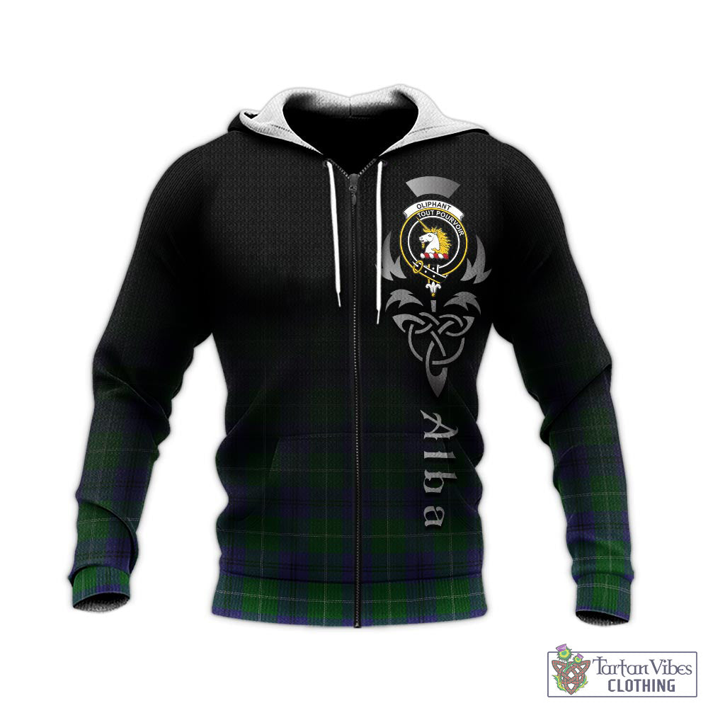Tartan Vibes Clothing Oliphant Tartan Knitted Hoodie Featuring Alba Gu Brath Family Crest Celtic Inspired