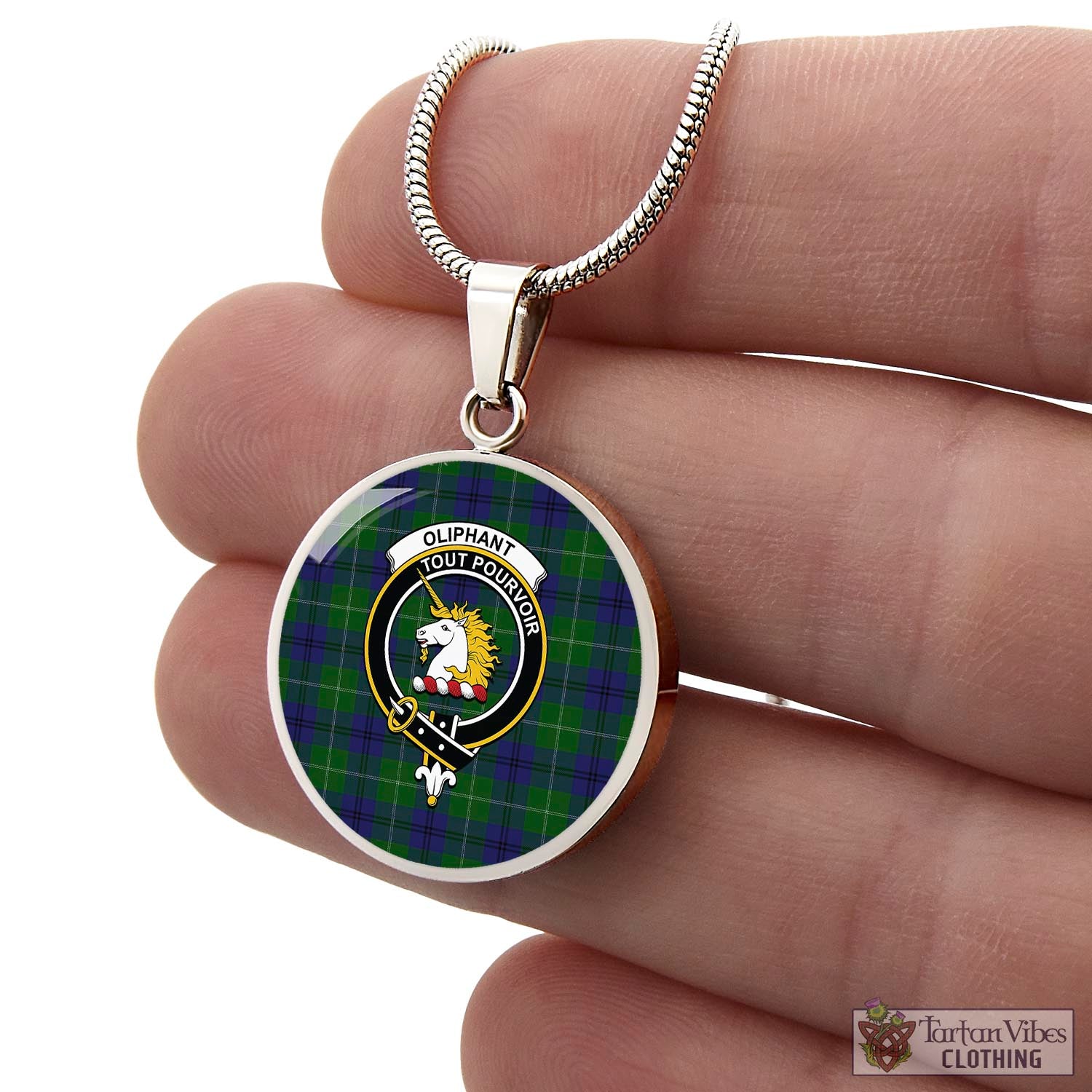 Oliphant Tartan Circle Necklace with Family Crest - Tartan Vibes Clothing