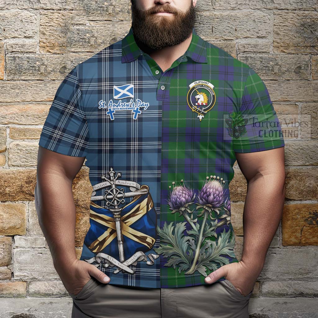 Oliphant Tartan Polo Shirt Happy St. Andrew's Day Half Tartan Style - Tartan Vibes Clothing