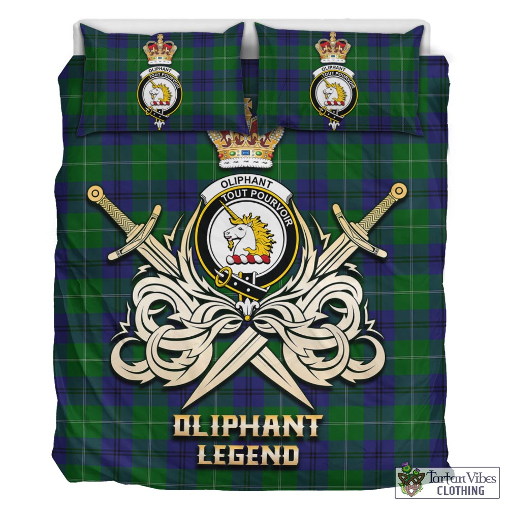 Tartan Vibes Clothing Oliphant Tartan Bedding Set with Clan Crest and the Golden Sword of Courageous Legacy
