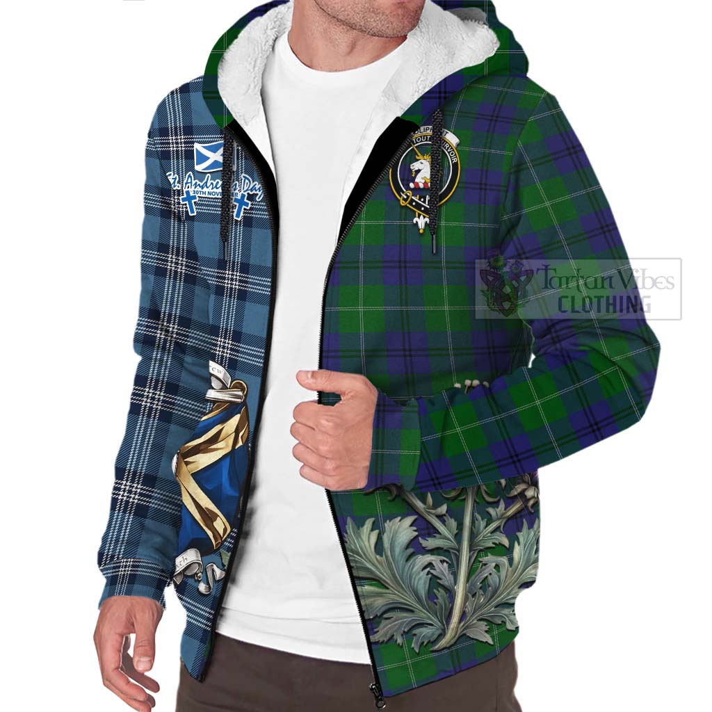 Oliphant Tartan Sherpa Hoodie Happy St. Andrew's Day Half Tartan Style Unisex - Tartan Vibes Clothing