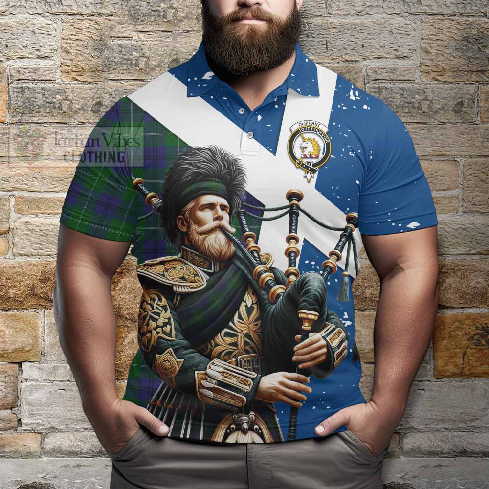 Oliphant Tartan Polo Shirt with Family Crest Scottish Bagpiper Vibes - Tartan Vibes Clothing