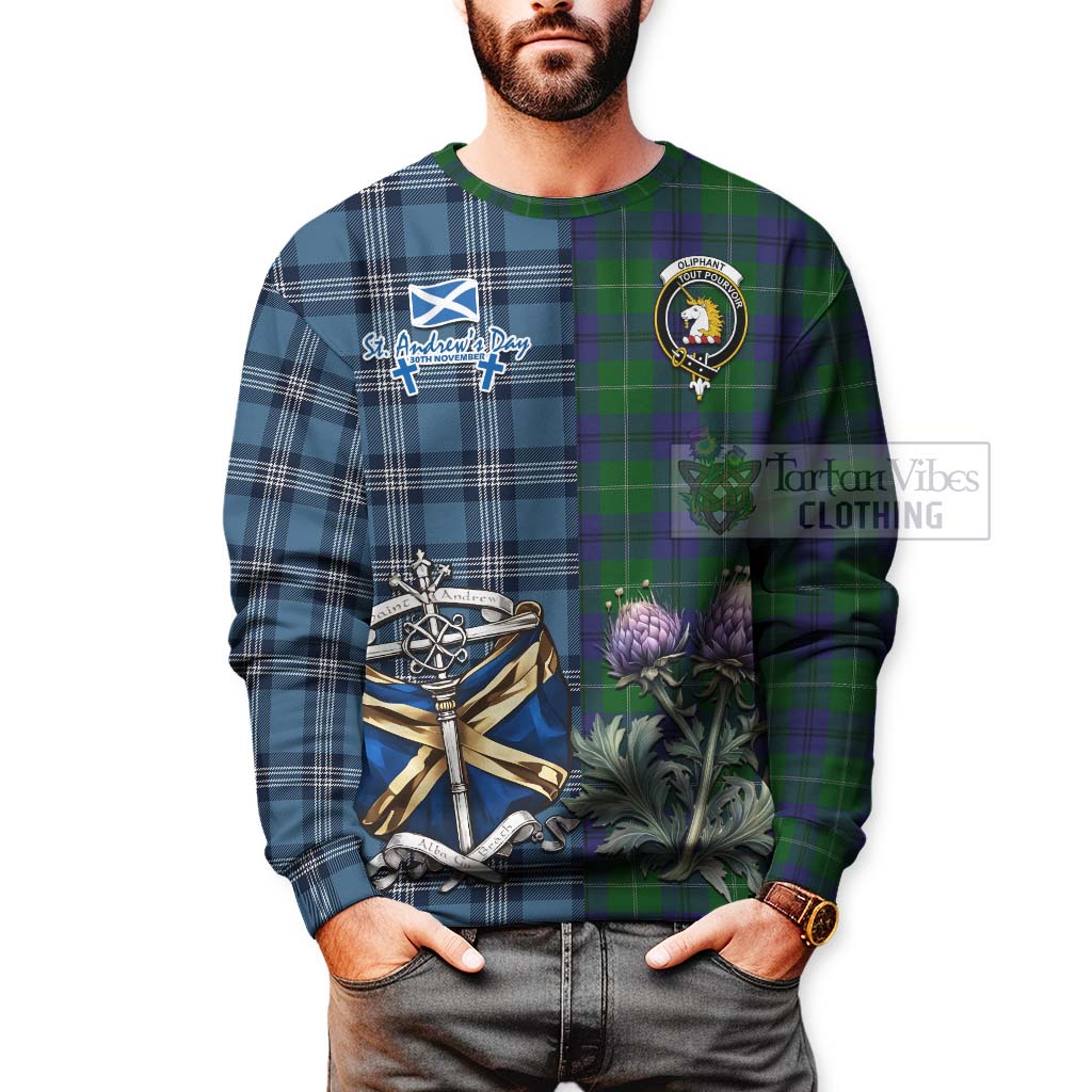 Oliphant Tartan Sweatshirt Happy St. Andrew's Day Half Tartan Style - Tartan Vibes Clothing