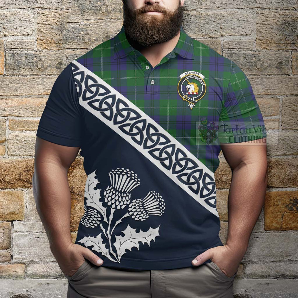 Oliphant Tartan Polo Shirt Featuring Thistle and Scotland Map - Tartanvibesclothing Store
