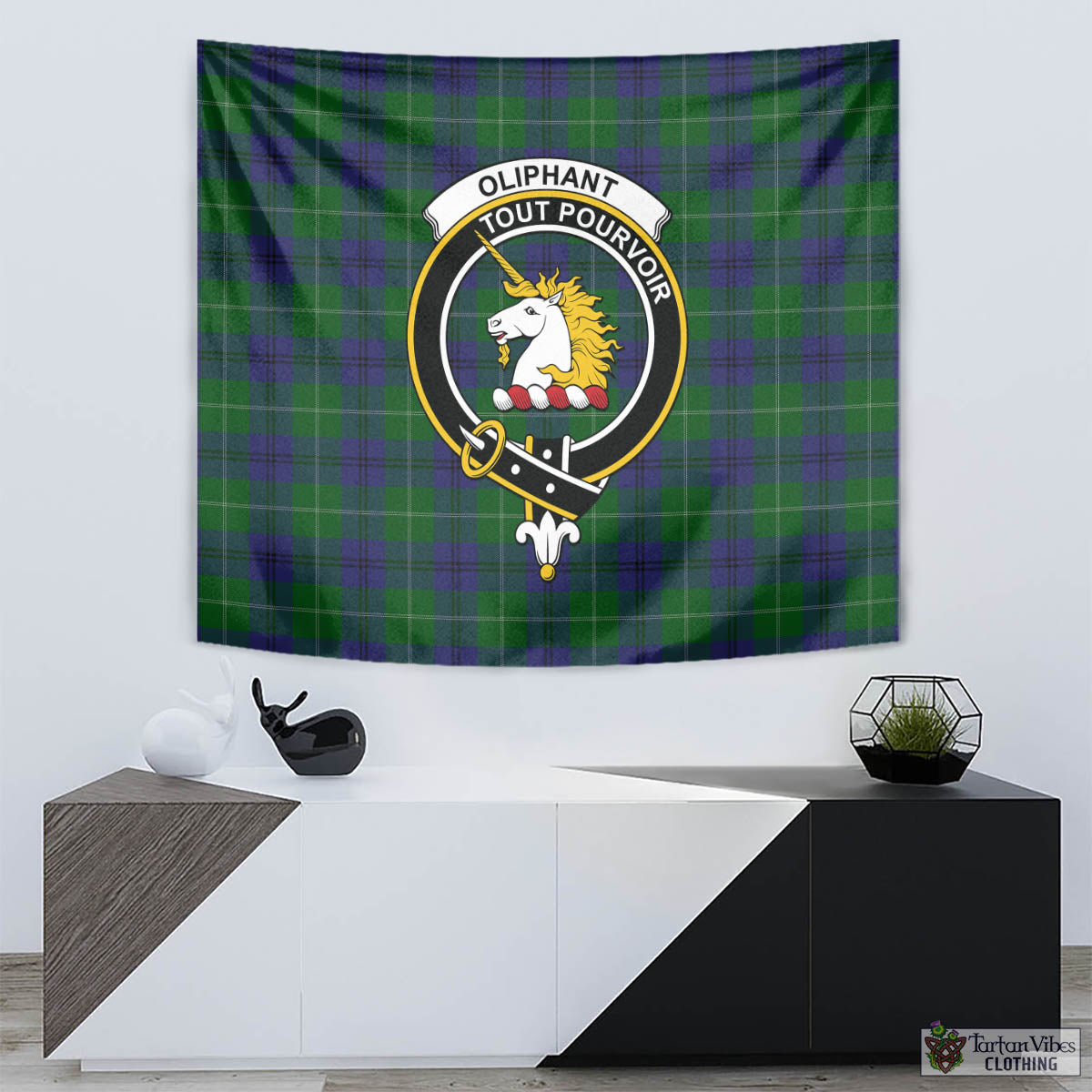 Oliphant Tartan Tapestry Wall Hanging and Home Decor for Room with Family Crest - Tartan Vibes Clothing