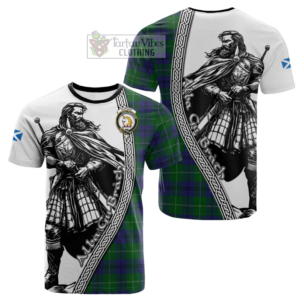 Oliphant Tartan Clan Crest Cotton T-shirt with Highlander Warrior Celtic Style - Tartan Vibes Clothing