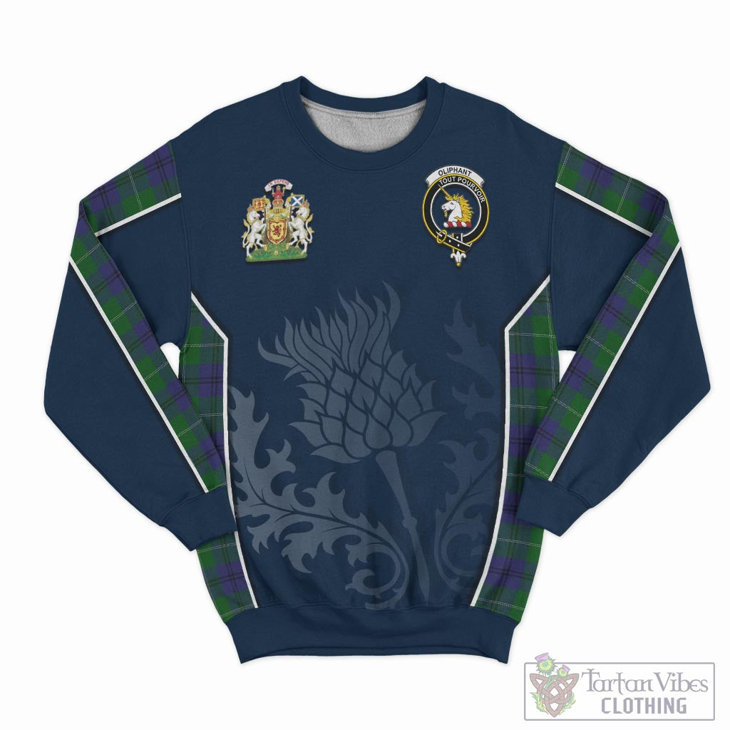 Tartan Vibes Clothing Oliphant Tartan Sweatshirt with Family Crest and Scottish Thistle Vibes Sport Style