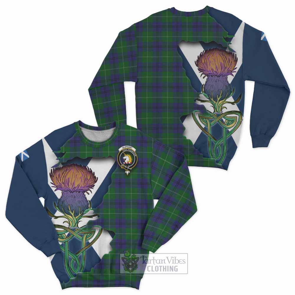 Tartan Vibes Clothing Oliphant Tartan Family Crest Sweatshirt Scottish Thistle Celtic Inspired