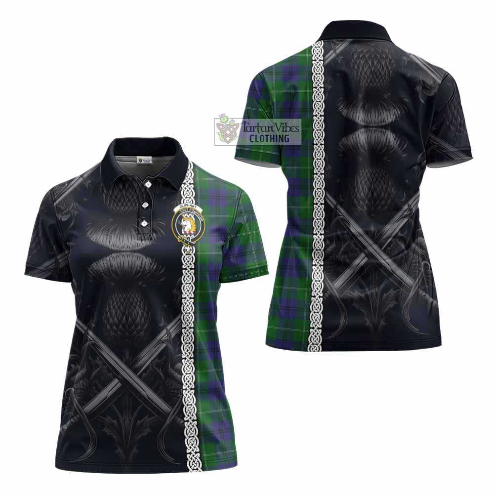 Oliphant Tartan Women's Polo Shirt with Family Crest Cross Sword Thistle Celtic Vibes - Tartan Vibes Clothing