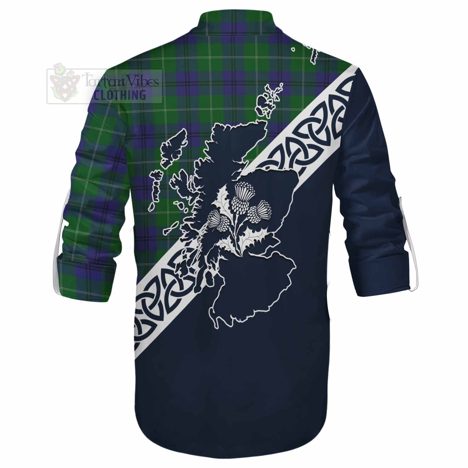 Oliphant Tartan Ghillie Kilt Shirt Featuring Thistle and Scotland Map - Tartan Vibes Clothing