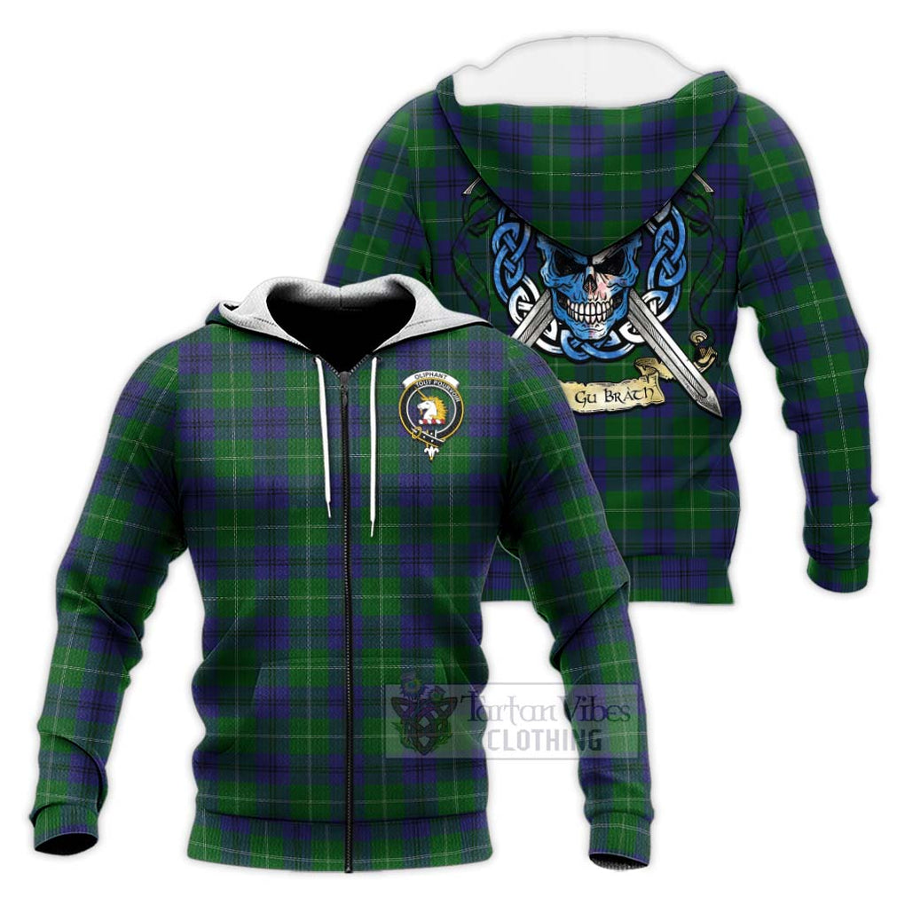 Oliphant Tartan Knitted Hoodie with Family Crest Celtic Skull Style Unisex Knitted Zip Hoodie - Tartan Vibes Clothing