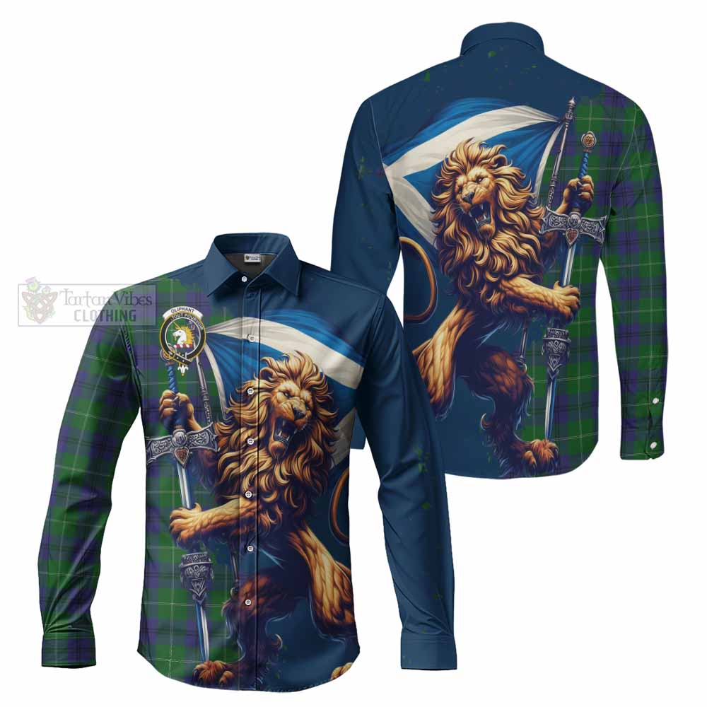 Oliphant Tartan Family Crest Long Sleeve Button Shirt with Scottish Majestic Lion - Tartan Vibes Clothing
