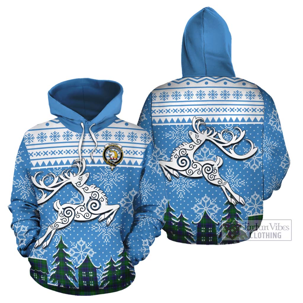 Oliphant Clan Christmas Cotton Hoodie Celtic Reindeer Style Zip Hoodie - Tartan Vibes Clothing