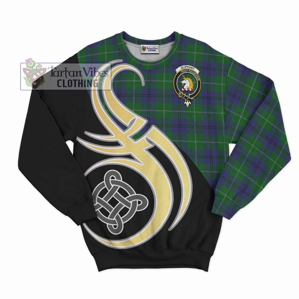 Oliphant Tartan Sweatshirt with Family Crest and Celtic Symbol Style - Tartan Vibes Clothing
