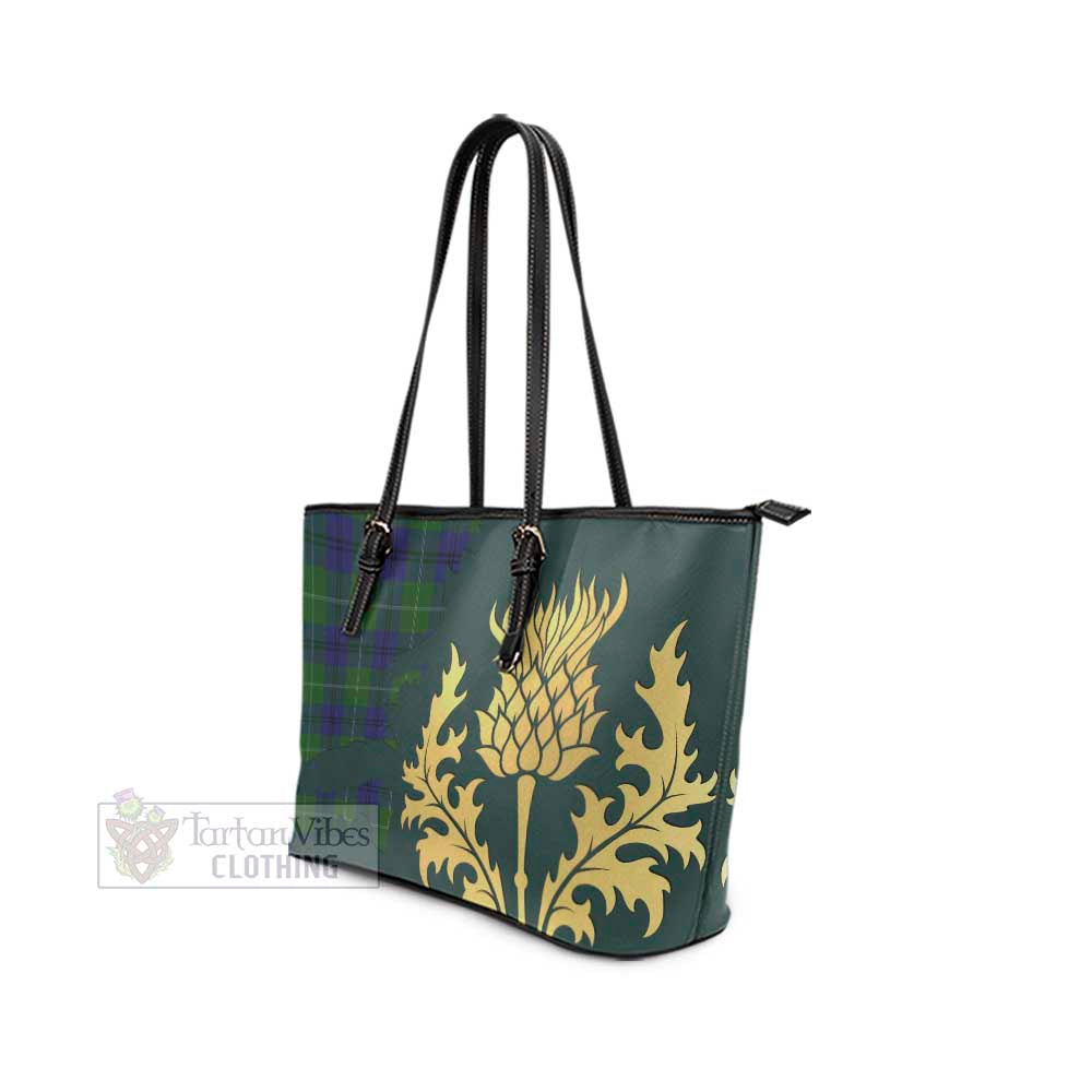 Oliphant Tartan Leather Tote Bag Gold Thistle Style - Tartan Vibes Clothing