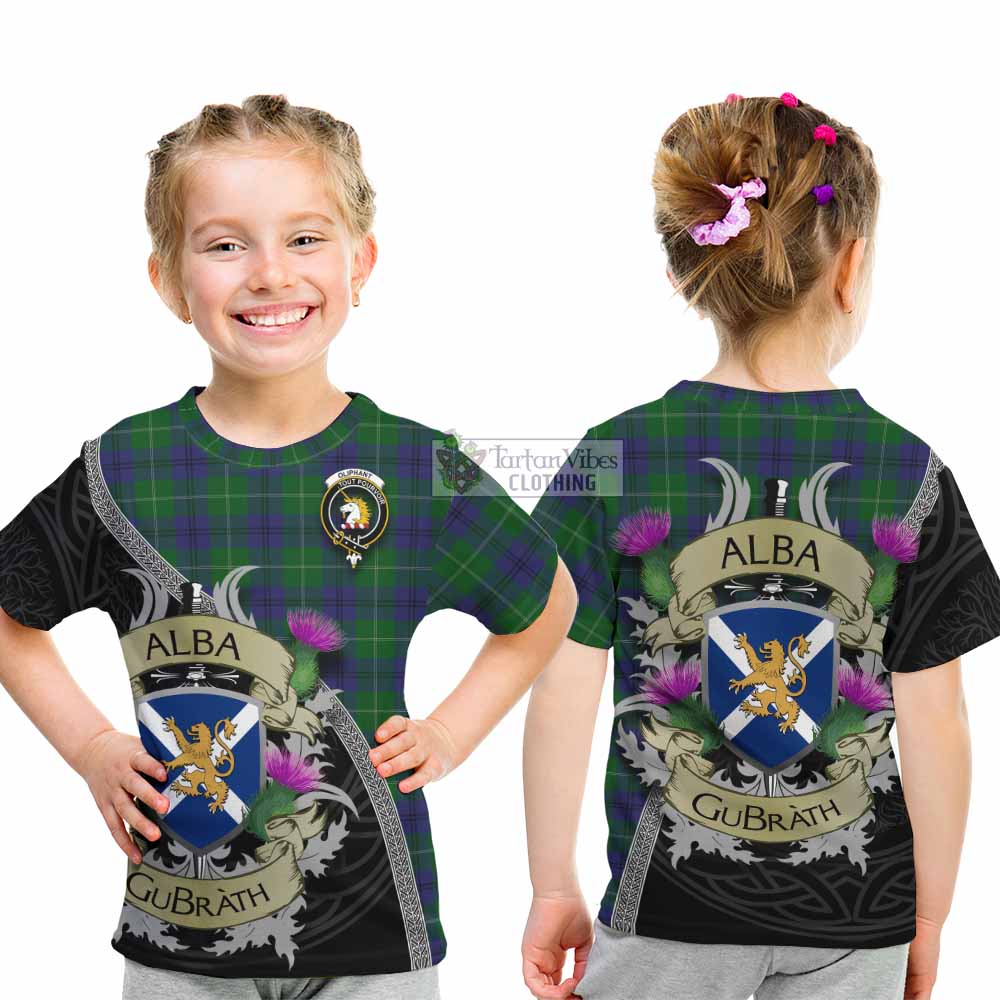Oliphant Tartan Family Crest Kid T-Shirt Lion Rampant Royal Thistle Shield Celtic Inspired - Tartan Vibes Clothing