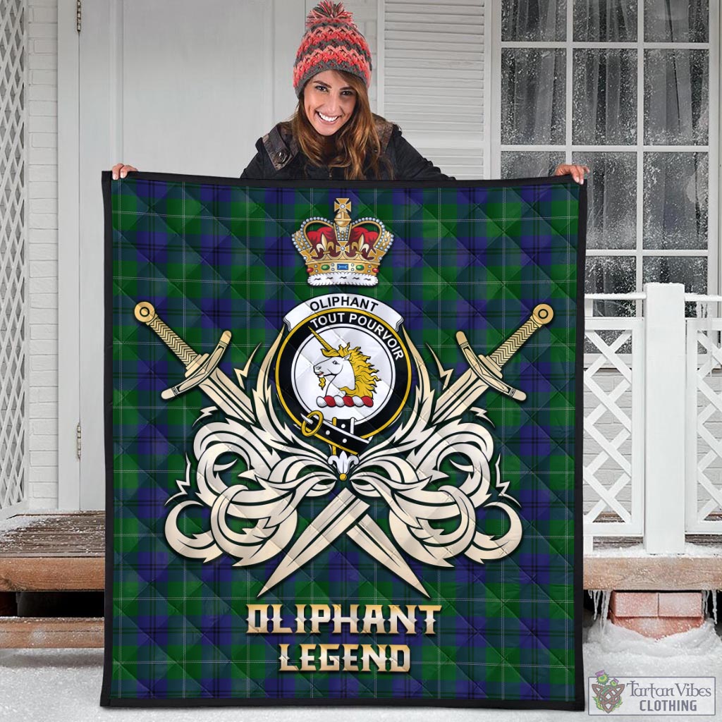 Oliphant Tartan Quilt with Clan Crest and the Golden Sword of Courageous Legacy - Tartan Vibes Clothing