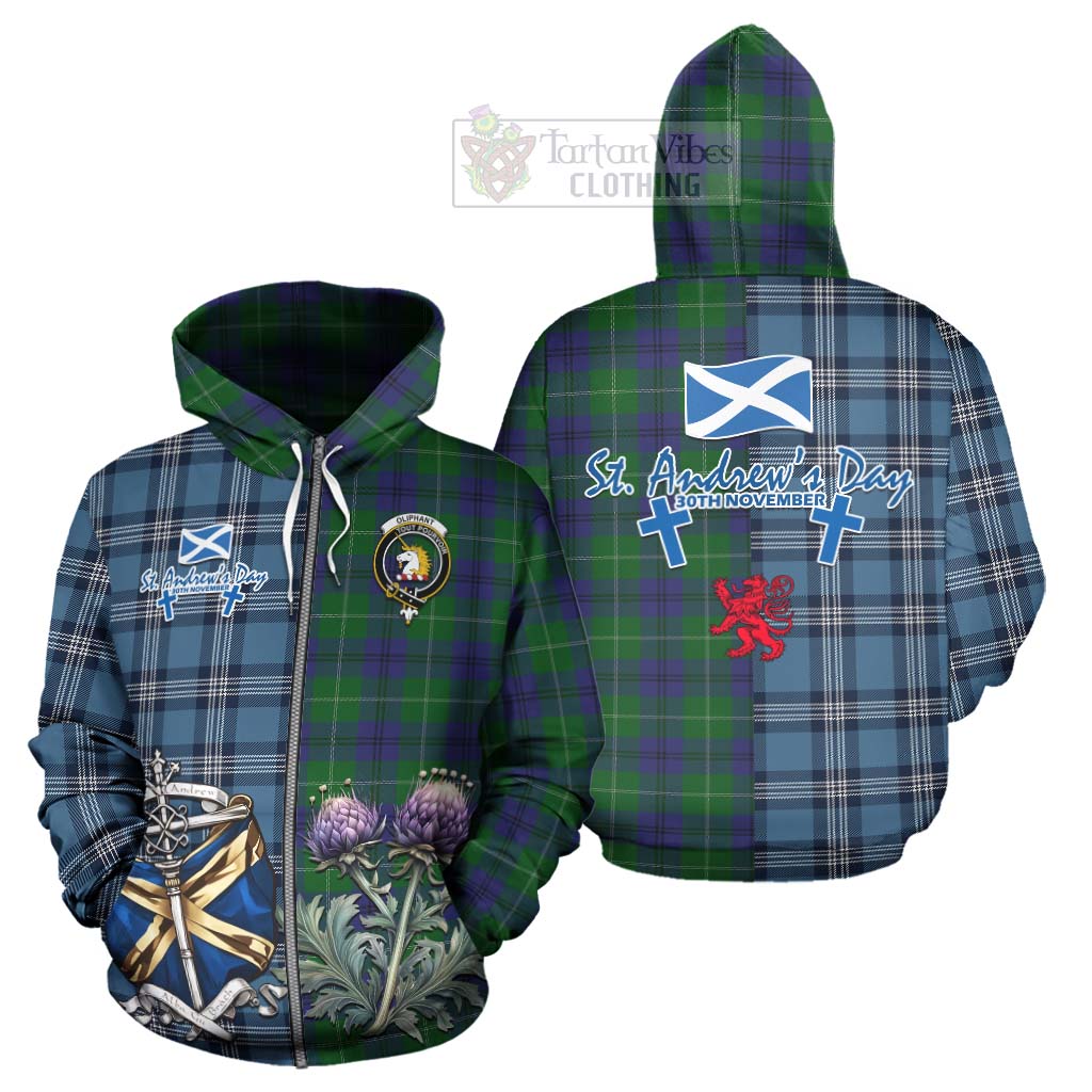 Oliphant Tartan Hoodie Happy St. Andrew's Day Half Tartan Style - Tartan Vibes Clothing