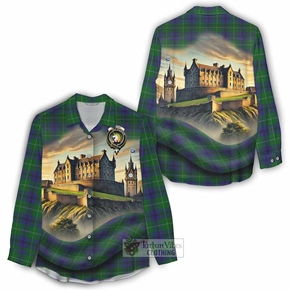 Oliphant Tartan Family Crest Women's Casual Shirt with Scottish Ancient Castle Style - Tartan Vibes Clothing