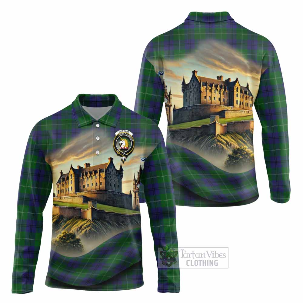 Oliphant Tartan Family Crest Long Sleeve Polo Shirt with Scottish Ancient Castle Style - Tartan Vibes Clothing