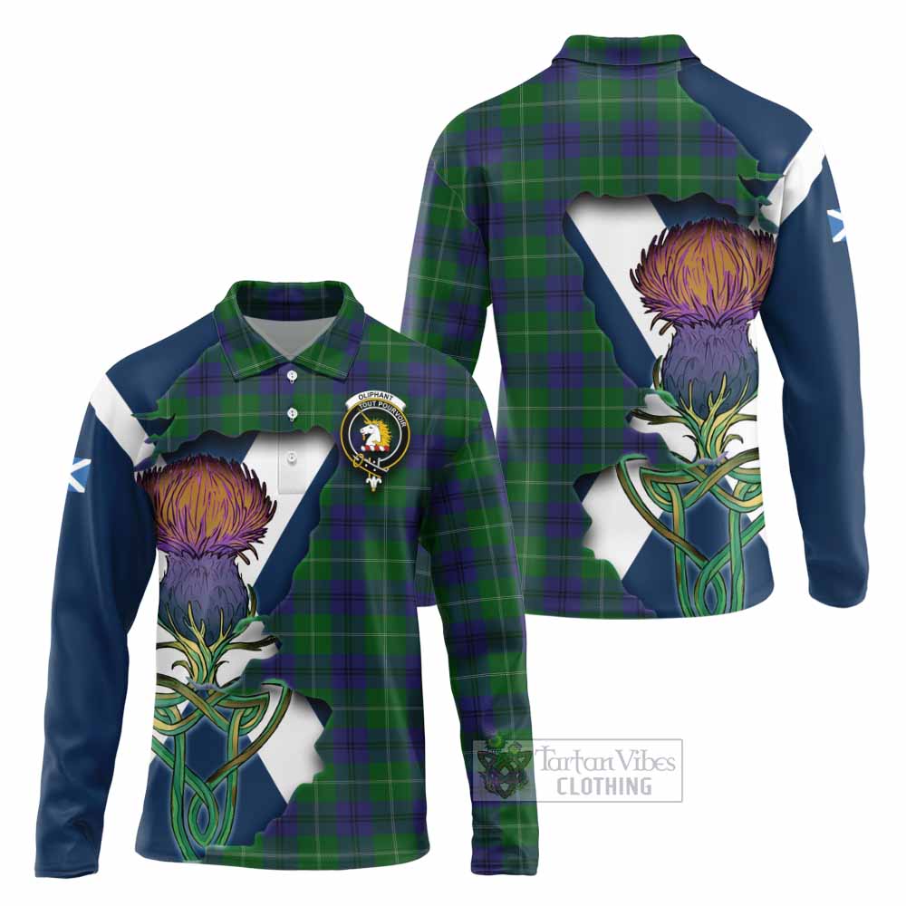 Tartan Vibes Clothing Oliphant Tartan Family Crest Long Sleeve Polo Shirt Scottish Thistle Celtic Inspired