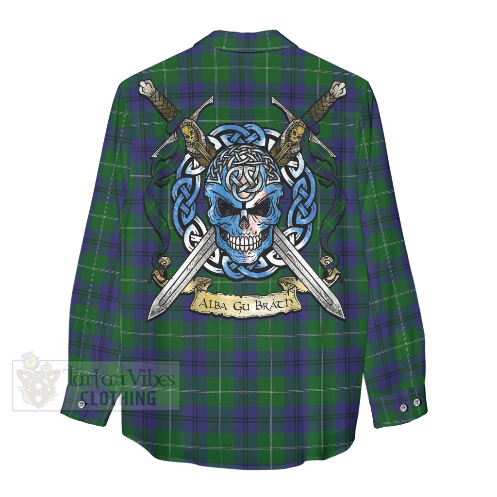 Oliphant Tartan Women's Casual Shirt with Family Crest Celtic Skull Style - Tartan Vibes Clothing