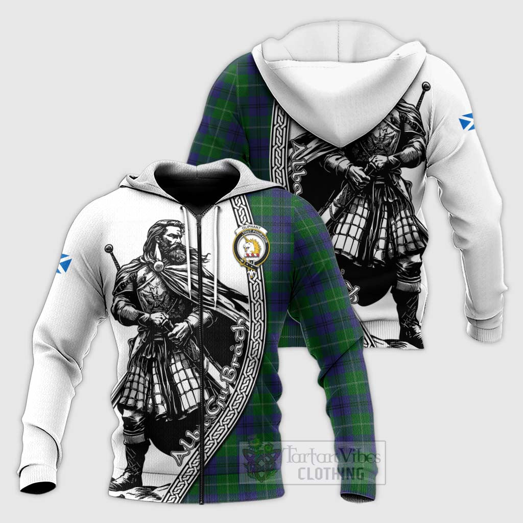 Oliphant Tartan Clan Crest Knitted Hoodie with Highlander Warrior Celtic Style Unisex Knitted Zip Hoodie - Tartan Vibes Clothing