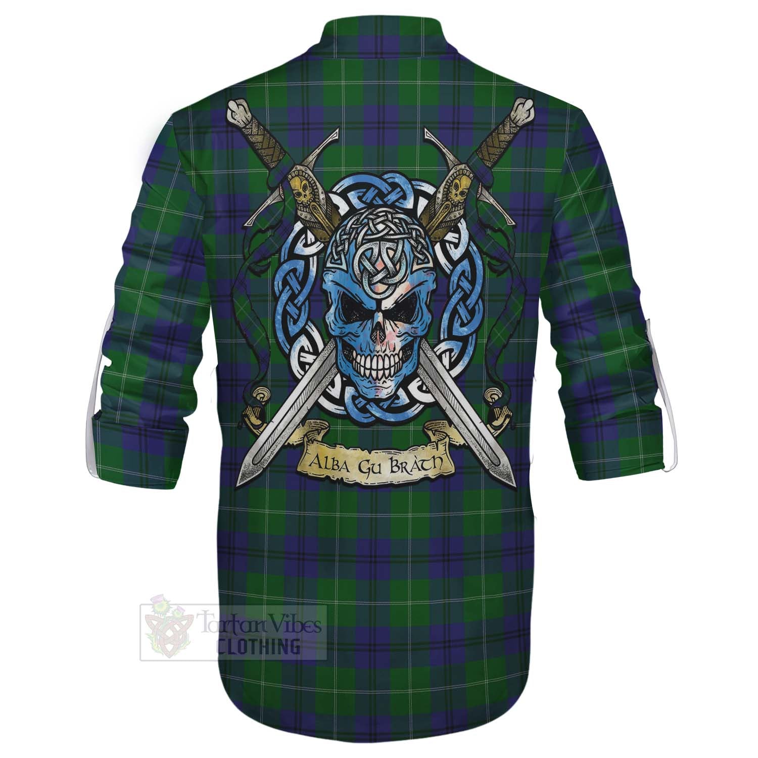 Oliphant Tartan Ghillie Kilt Shirt with Family Crest Celtic Skull Style - Tartan Vibes Clothing