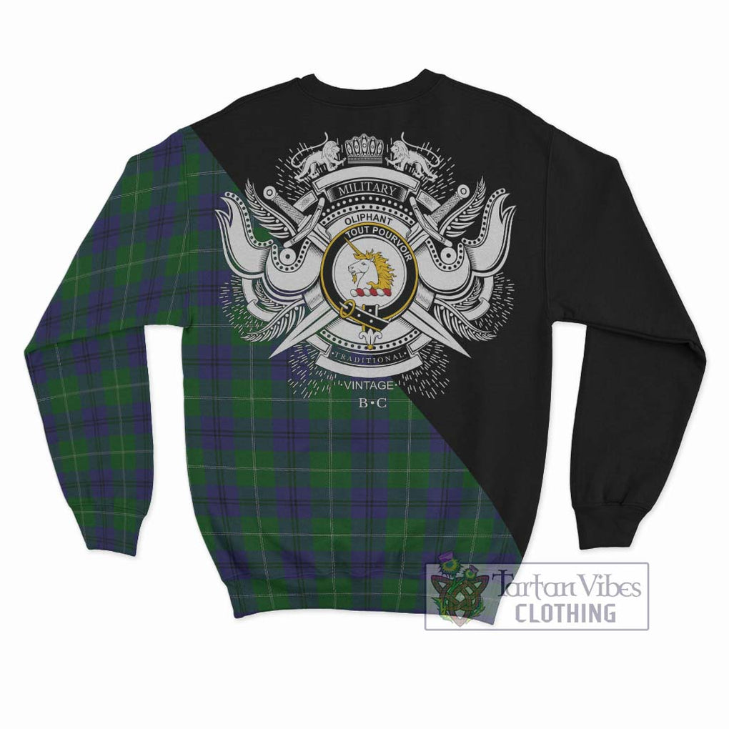 Oliphant Tartan Sweatshirt with Family Crest and Military Logo Style - Tartan Vibes Clothing