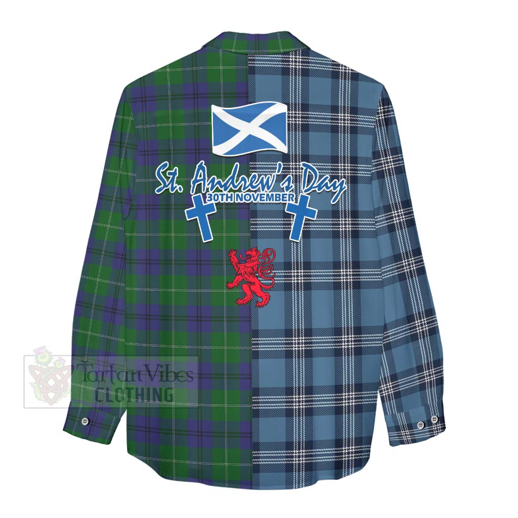 Oliphant Tartan Women's Casual Shirt Happy St. Andrew's Day Half Tartan Style - Tartan Vibes Clothing
