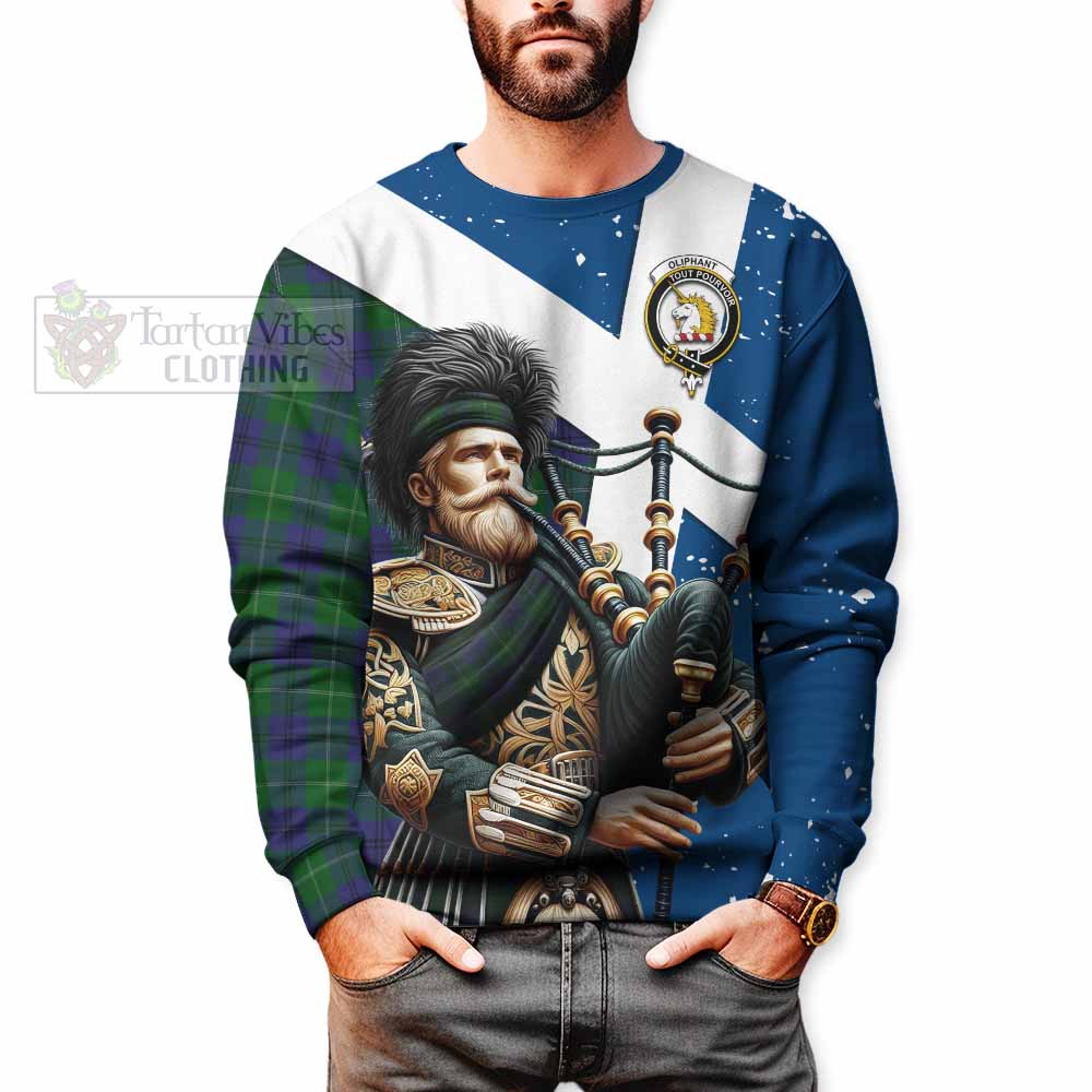 Oliphant Tartan Sweatshirt with Family Crest Scottish Bagpiper Vibes - Tartan Vibes Clothing