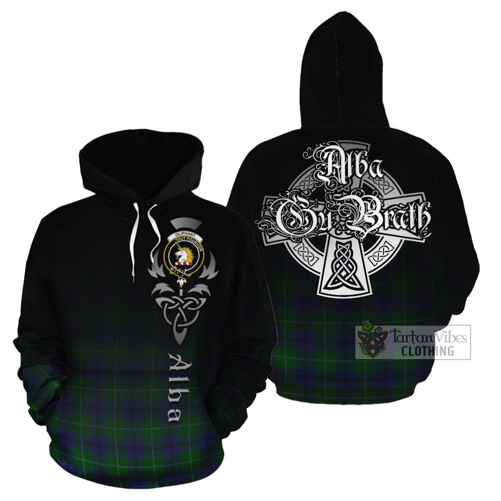 Tartan Vibes Clothing Oliphant Tartan Cotton Hoodie Featuring Alba Gu Brath Family Crest Celtic Inspired