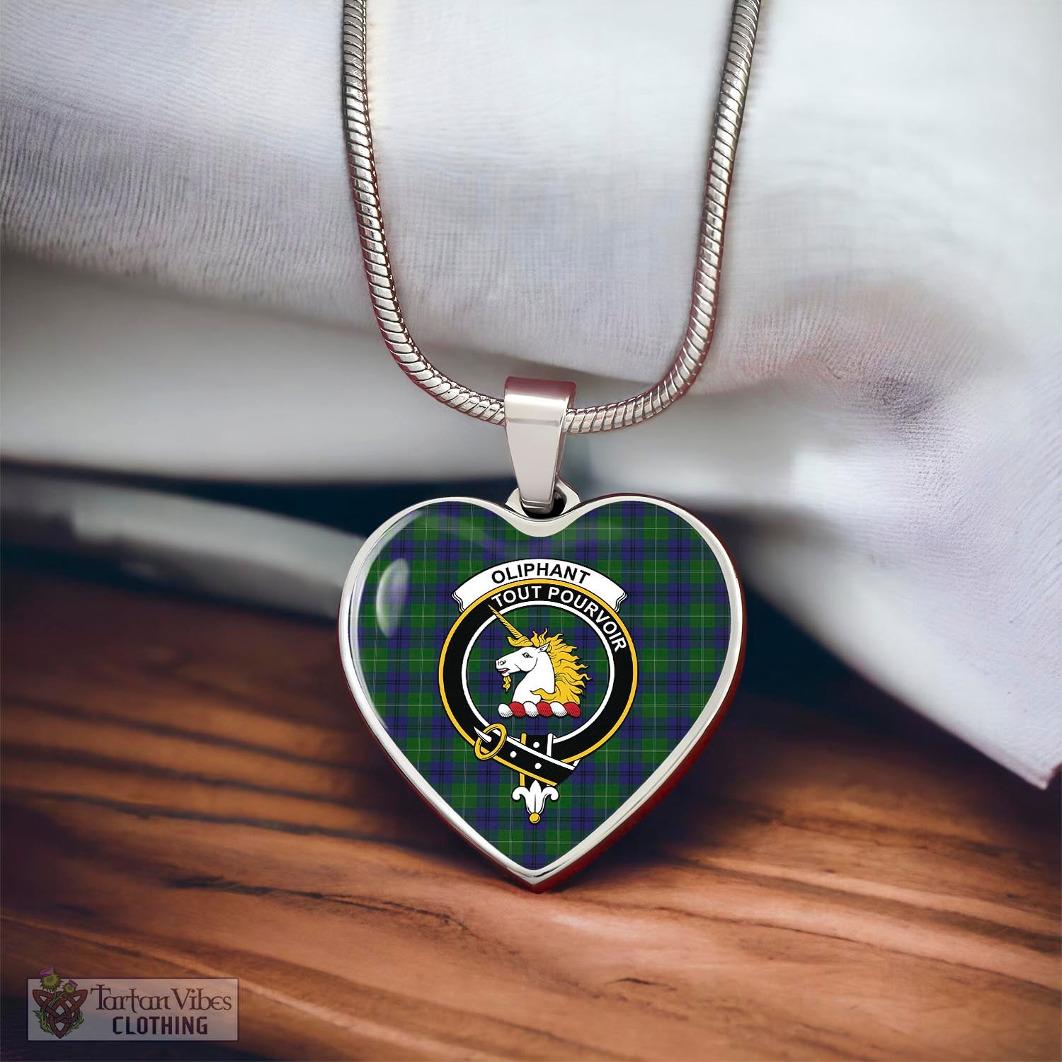 Oliphant Tartan Heart Necklace with Family Crest - Tartan Vibes Clothing